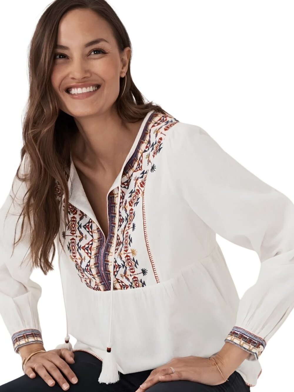 Faherty Maisie Embroidered Linen Blend Top White Feather Flock Size XL